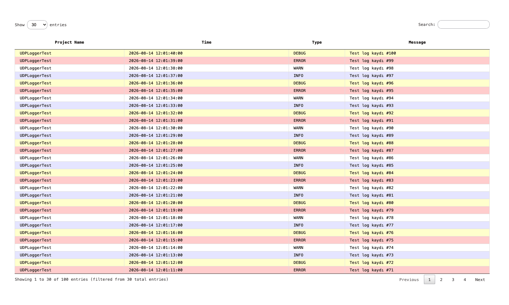 UDP Logger Server and Monitoring Platform interface view 1
